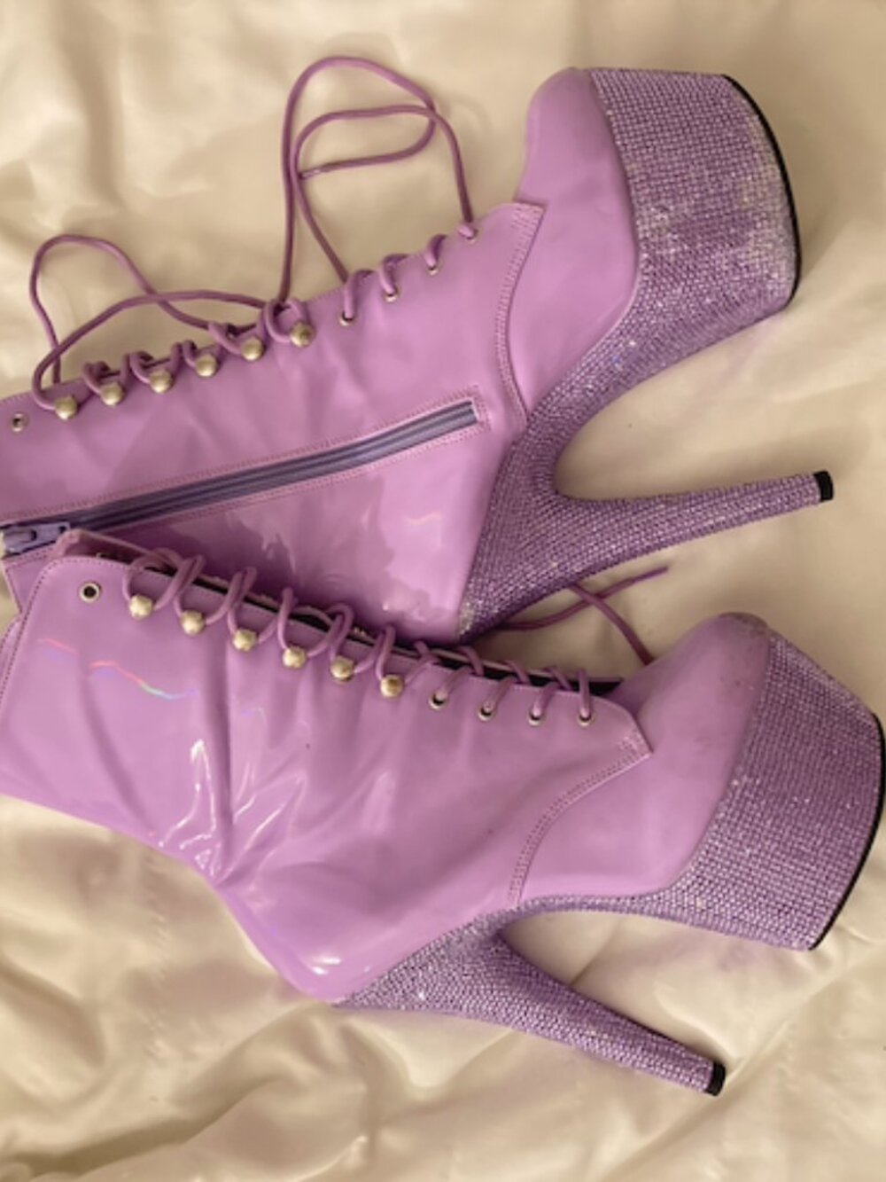 Pleasers Lilac Bejeweled Platform Ankle Boots, 7in Heel Size 10